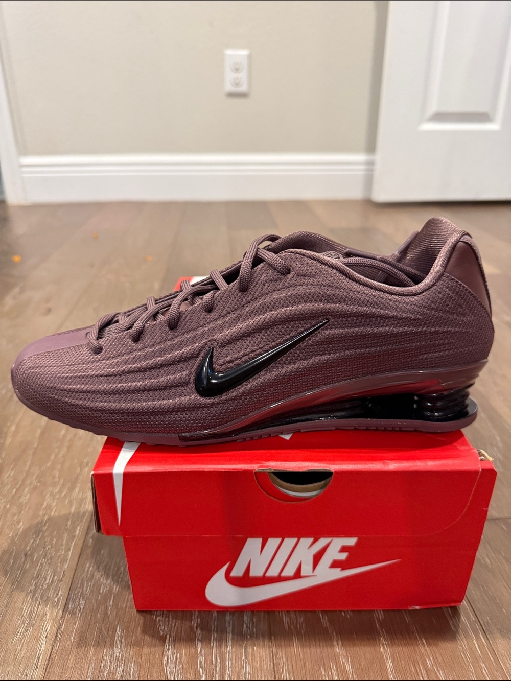 Nike Shox Burgundy Sneakers with Black Swoosh